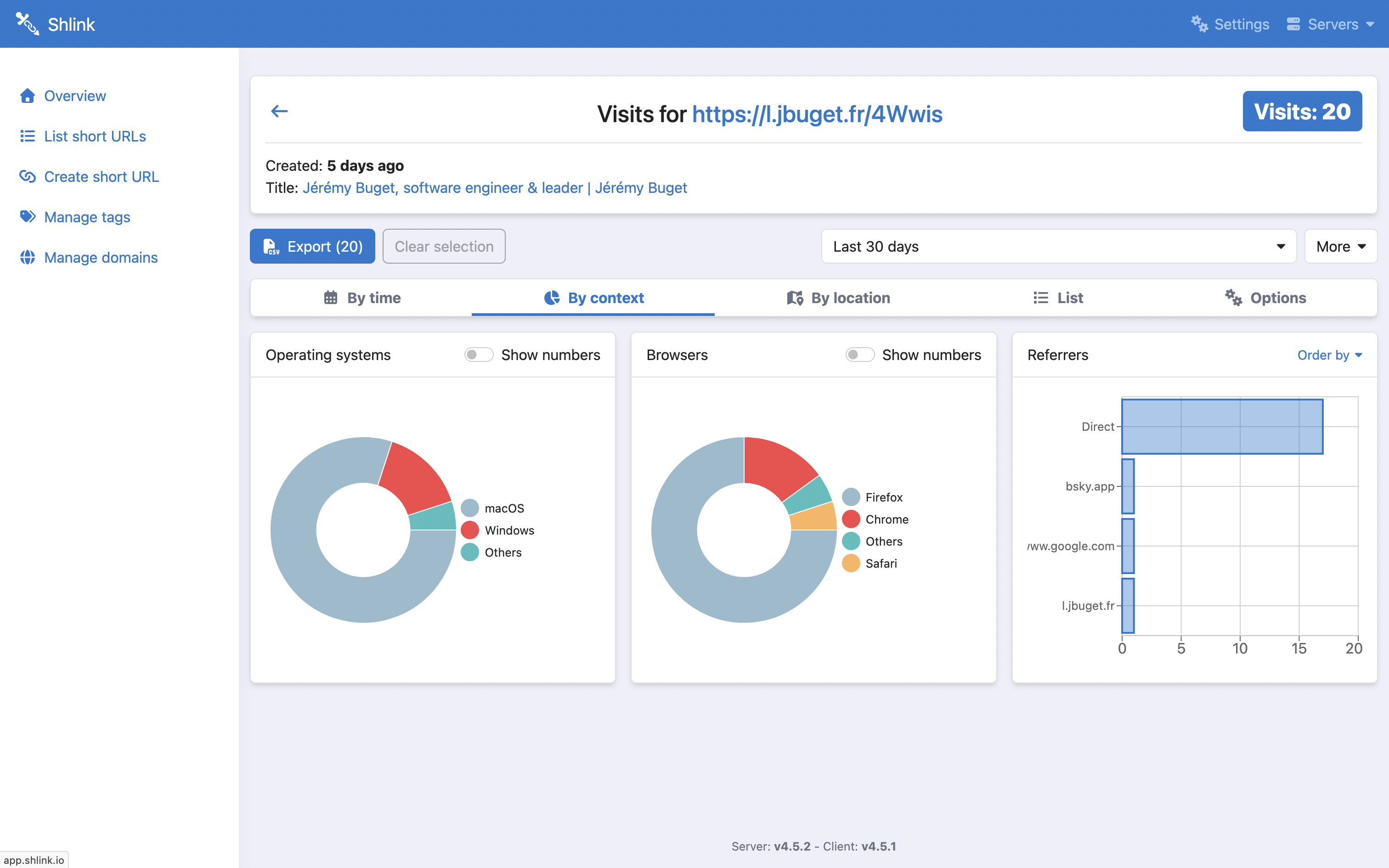 Détail des statistiques d’un lien raccourci