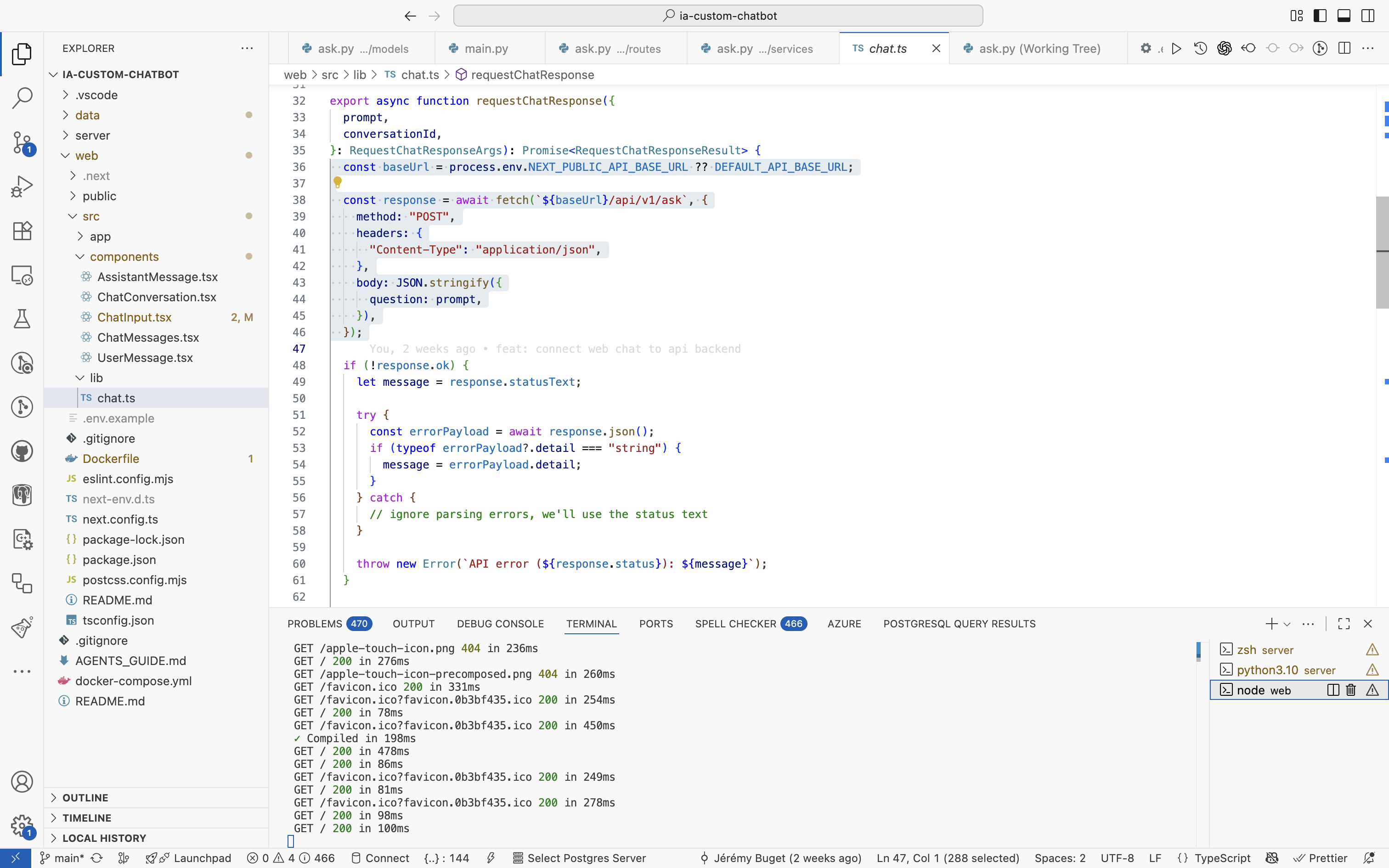 Arborescence de l’application web front-end en Next.js avec focus sur l’appel à l’API