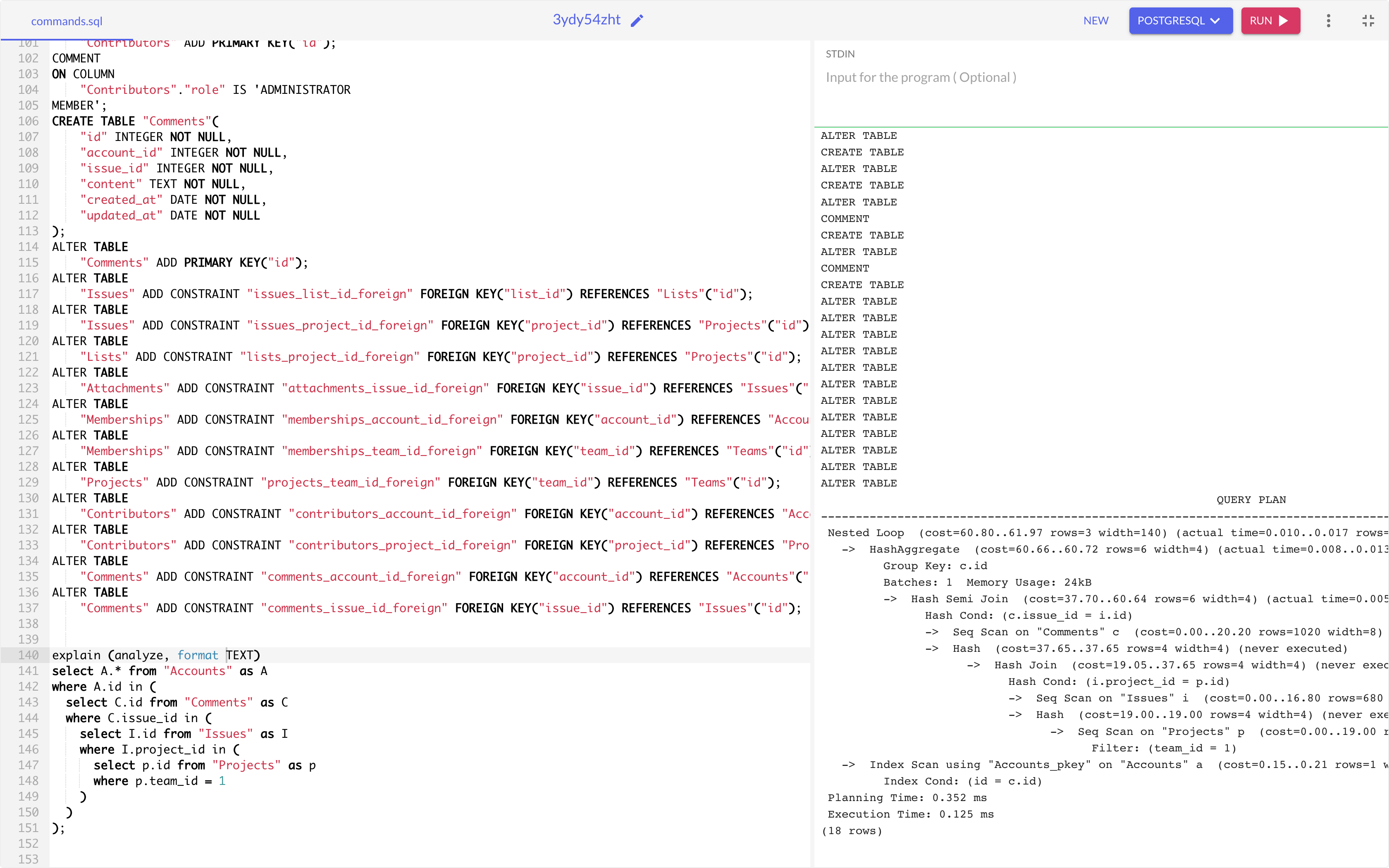 Capture d&rsquo;écran de OneCompiler pour PostgreSQL